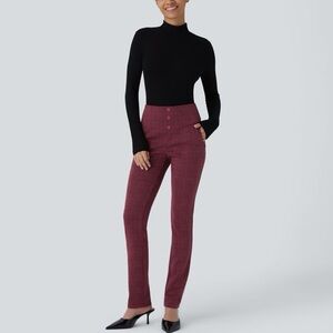 Halara Flex High Waist Decorative Pocket Houndstooth Check Slim Red NWT Small